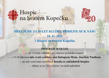 Pozvání na mši a besedu se zakladateli Hospice na Svatém Kopečku