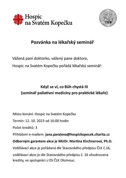 Pozvánka lékařský seminář 2023